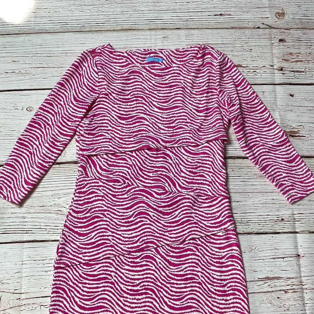 J McLaughlin Catalina Cloth Nicola Sheath Dress Rose and White Radio Wav… - Picture 4 of 12